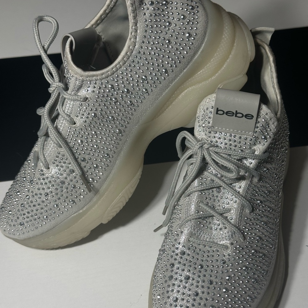 Bebe Silver Crystal-Embellished Sneakers